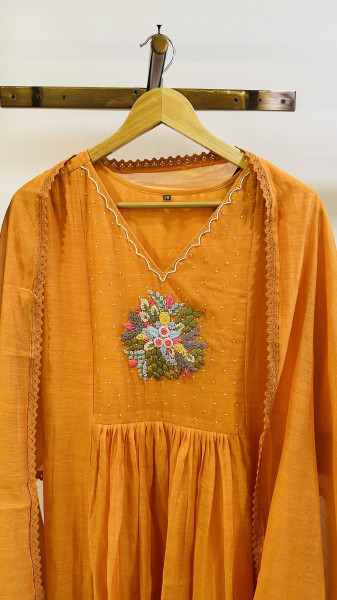 Spring embroidery pure Mul chanderi kurta set