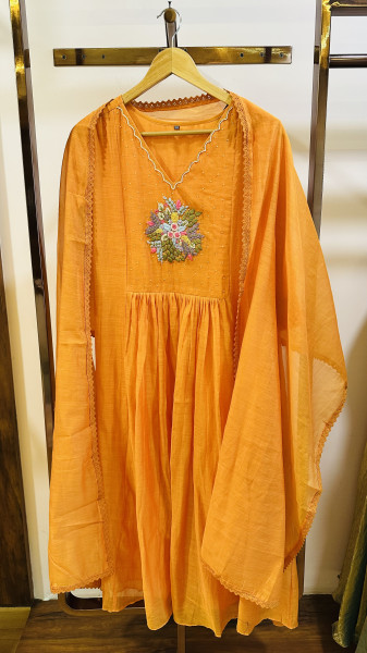 Spring embroidery pure Mul chanderi kurta set