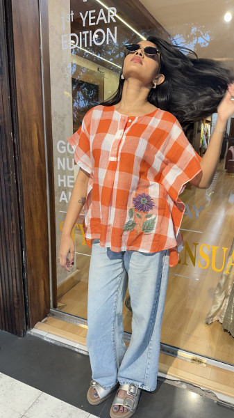 Mul Cotton checkered appliqué detailed Shirt