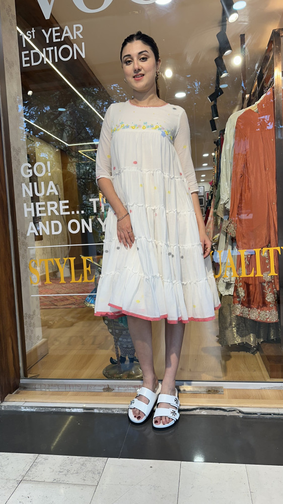 Image of Mul Cotton Jamdani Embroidered Dress with lining