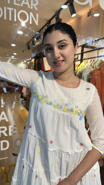 Mul Cotton Jamdani Embroidered Dress with lining