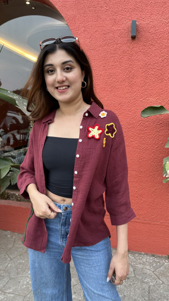 Pure crushed Linen crochet Shirt