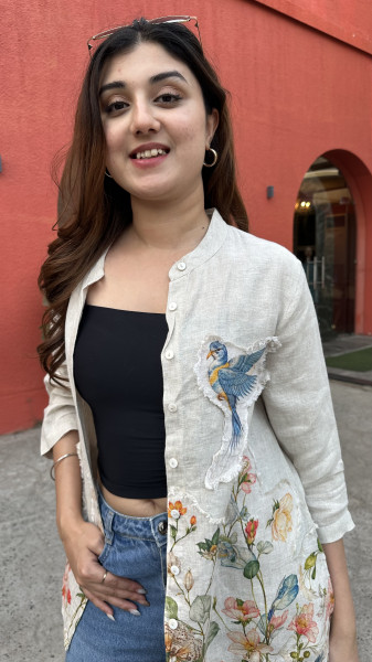 Pure Linen appliqué Shirt