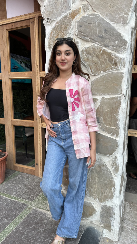 Image of Pure Linen appliqué Shirt