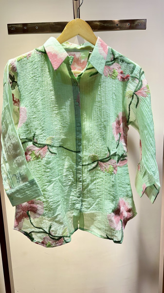 Crushed cotton fully embroidered shirt