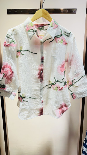 Crushed cotton fully embroidered shirt