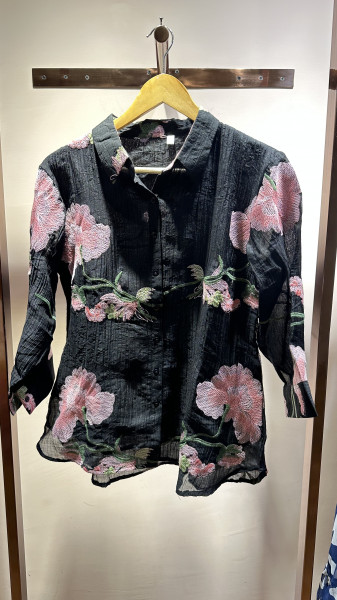 Crushed cotton fully embroidered shirt