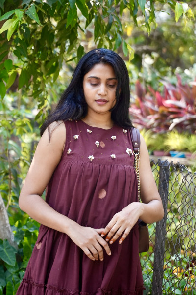 Mul cotton Jamdani embroidered Dress with pockets and 3/4 sleeves