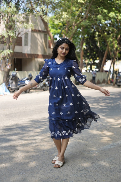 Mul cotton  embroidered Dress with pockets