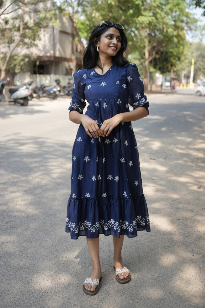 Image of Mul cotton  embroidered Dress with pockets