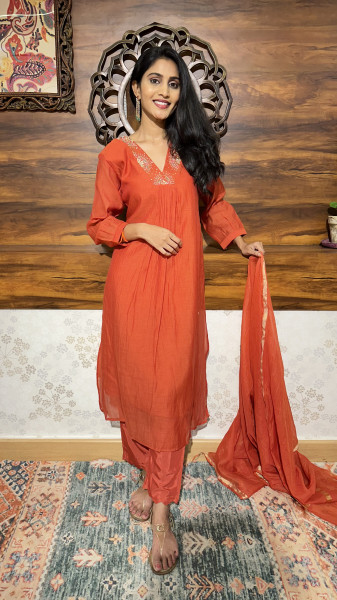 Pure Mul chanderi kurta set