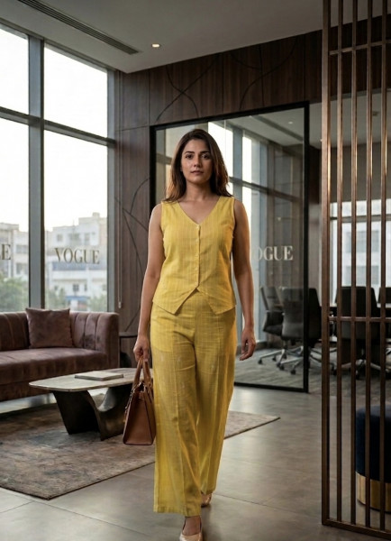 Mul cotton Jamdani  Co-ord set with waist coat and blazer
