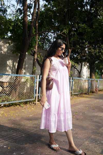 Mul cotton Jamdani Dress with pockets