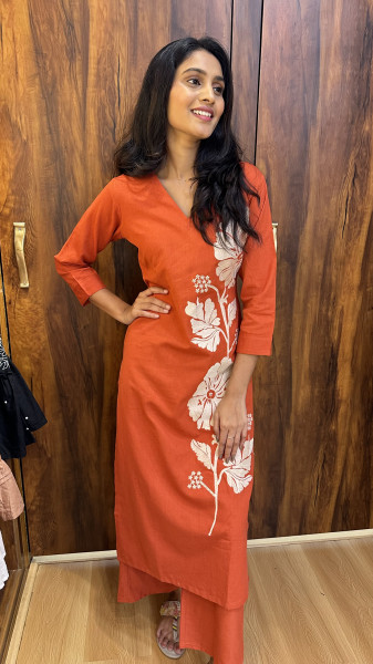 Pure cotton embroidered kurta set