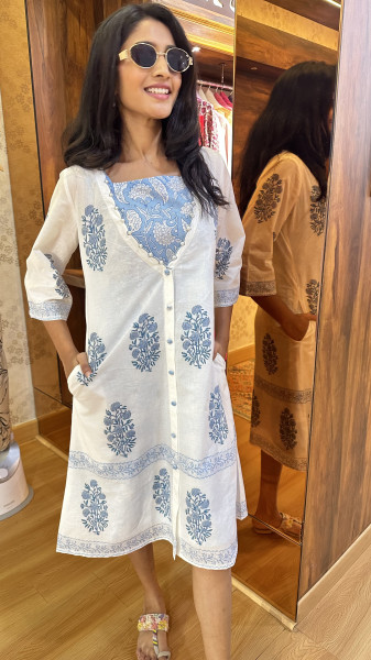 Block print Dress with printed separate inner