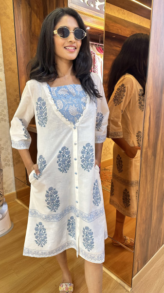 Block print Dress with printed separate inner