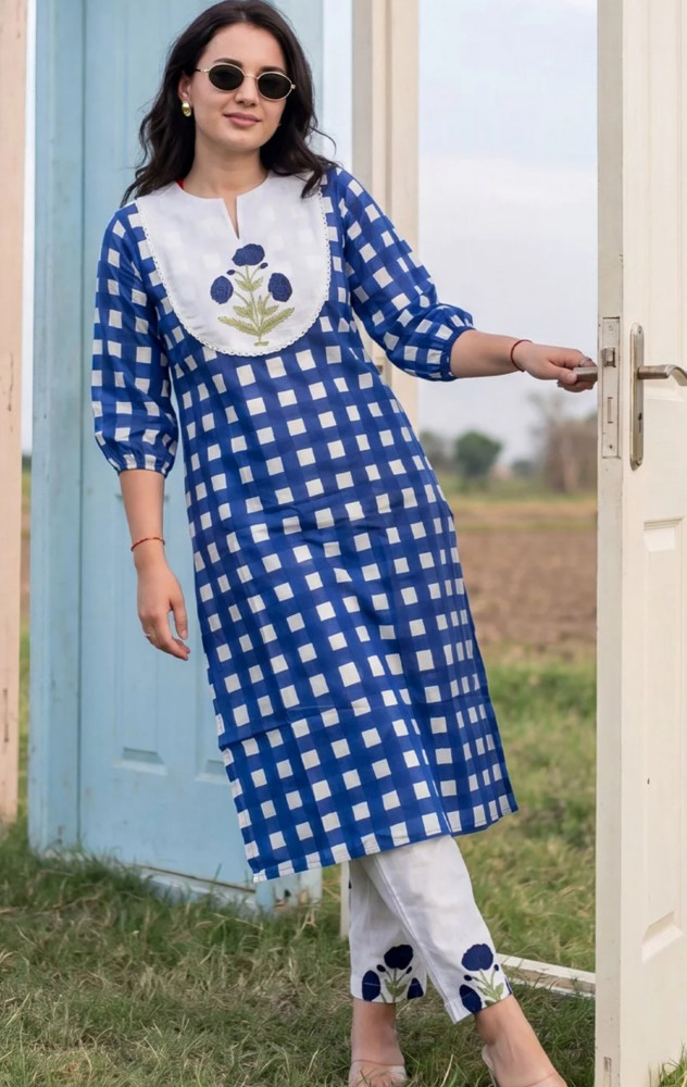 Image of Pure cotton kurta paired with pants