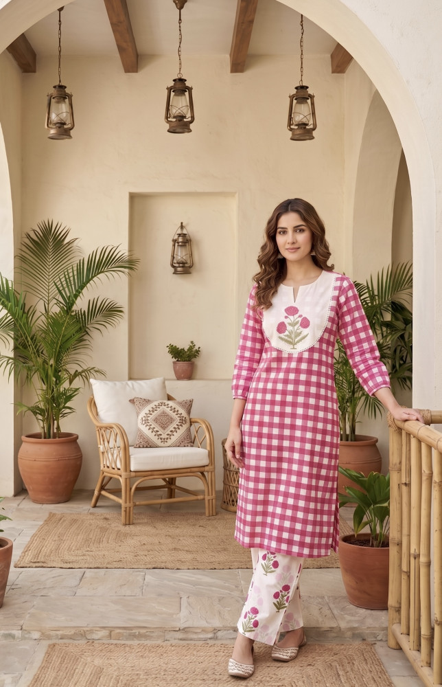 Image of Pure cotton kurta paired with pants