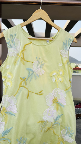 Cotton viscose front and back embroidered dress with additional 3/4 sleeves