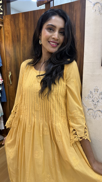 Mul cotton completely embroidered and cut work detailed Dress