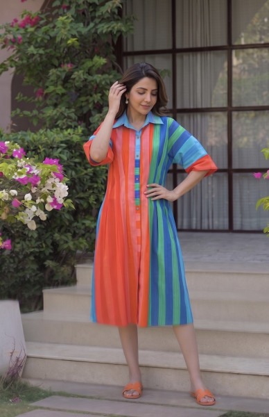 Pure cotton checkered kaftan dress