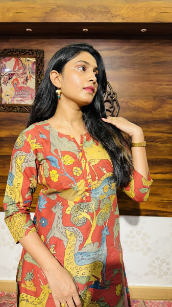Cotton Kalamkari kurta paired with pants