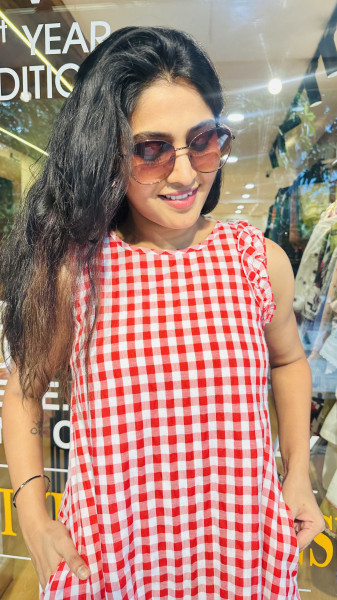 Pure cotton gingham Dress with 3/4 sleeves