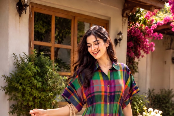 Cotton Madras checks kaftan Dress