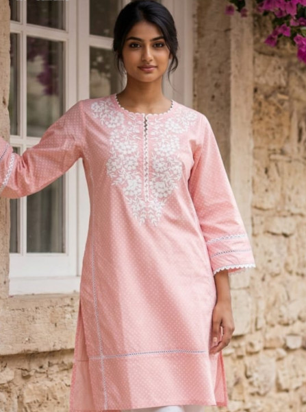 Pure cotton Kashmiri embroidered kurta paired with Farsi pants