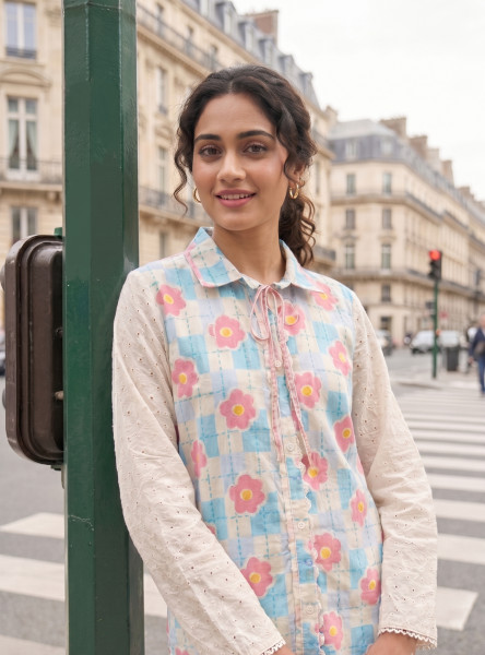 Pure cotton Coordinated set with hakoba sleeves and lace detailing