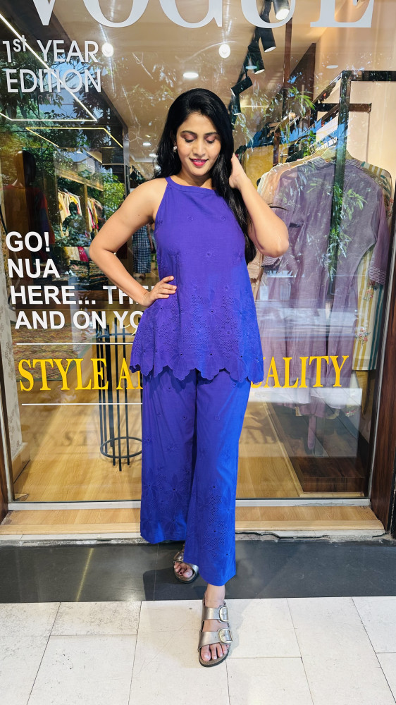 Image of Pure Mul cotton fully embroidered and cut work Co- ord set