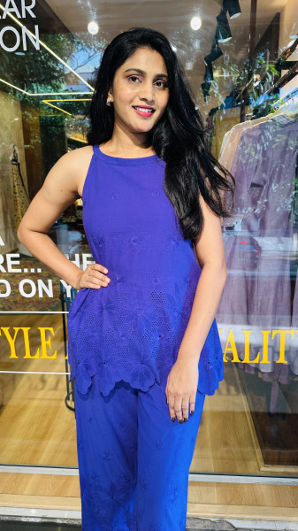 Pure Mul cotton fully embroidered and cut work Co- ord set