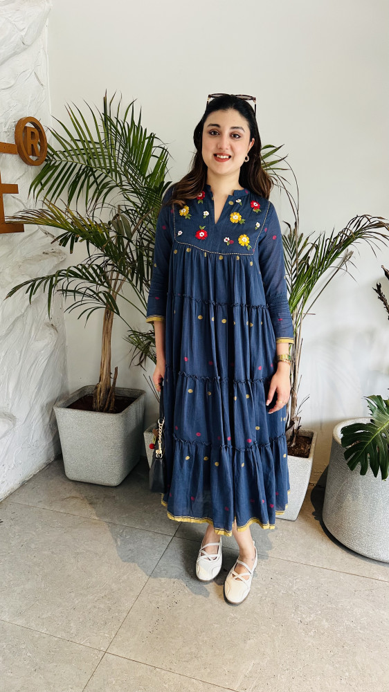Image of Mul Cotton Jamdani and embroidered Dress