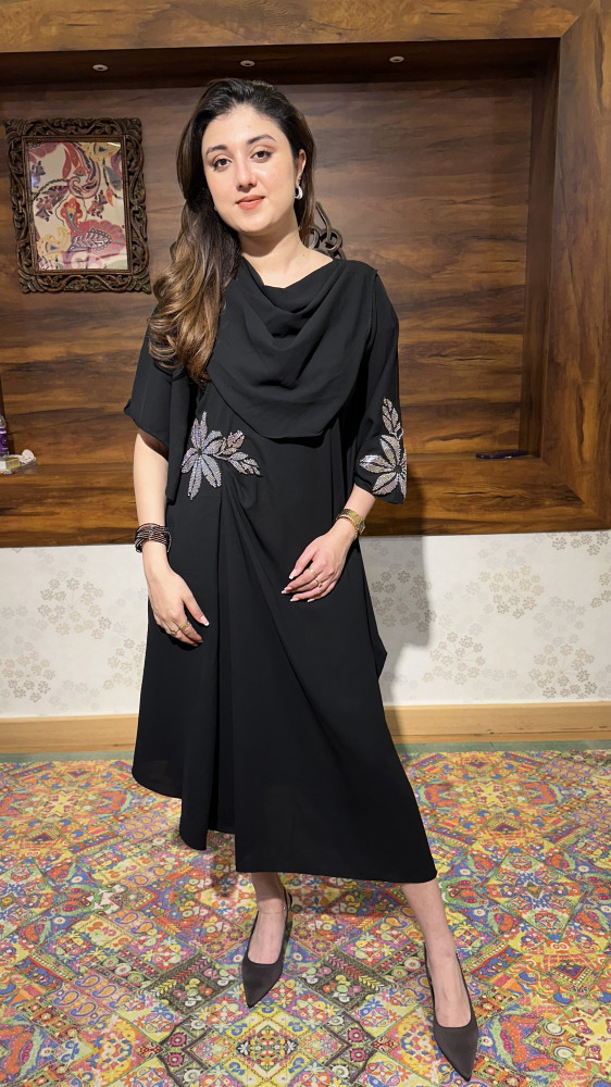 Image of Flowy premium cowl Dress with hand work