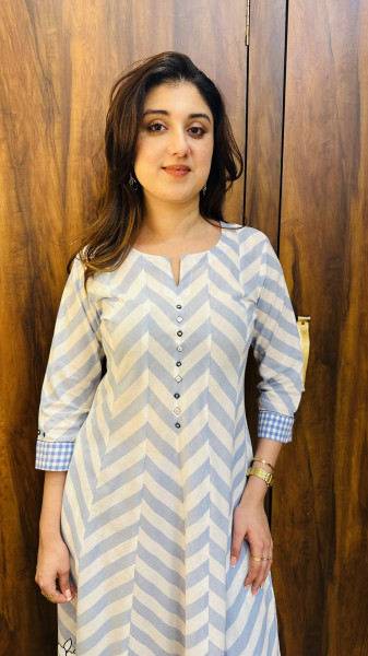 Pure Mul cotton chevron and hand block print kurta paired with pants