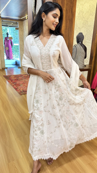Mul Cotton fully embroidered kurta set