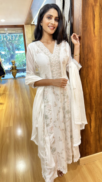 Mul Cotton fully embroidered kurta set