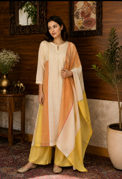Mul chanderi kurta set with separate inner