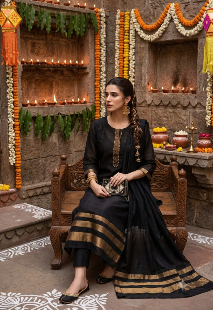 Image of Pure Mul chanderi  kurta set paired with sling bag