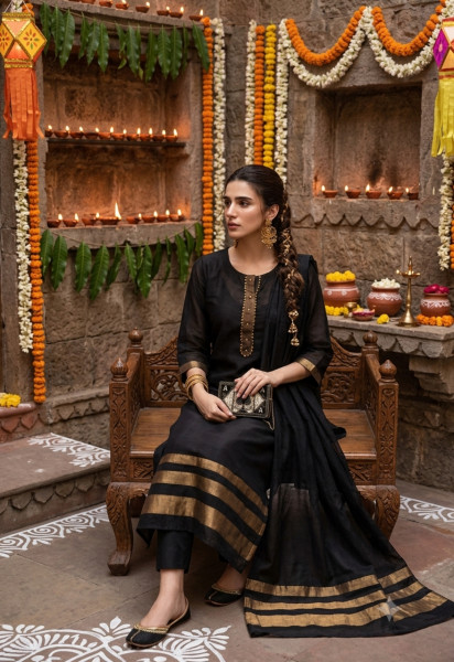 Pure Mul chanderi  kurta set paired with sling bag