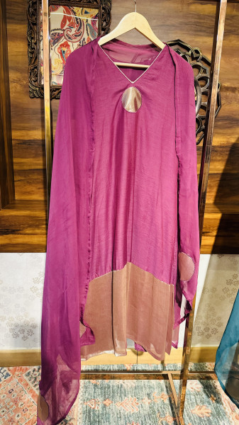 Pure Mul chanderi  kurta set with tissue detailing