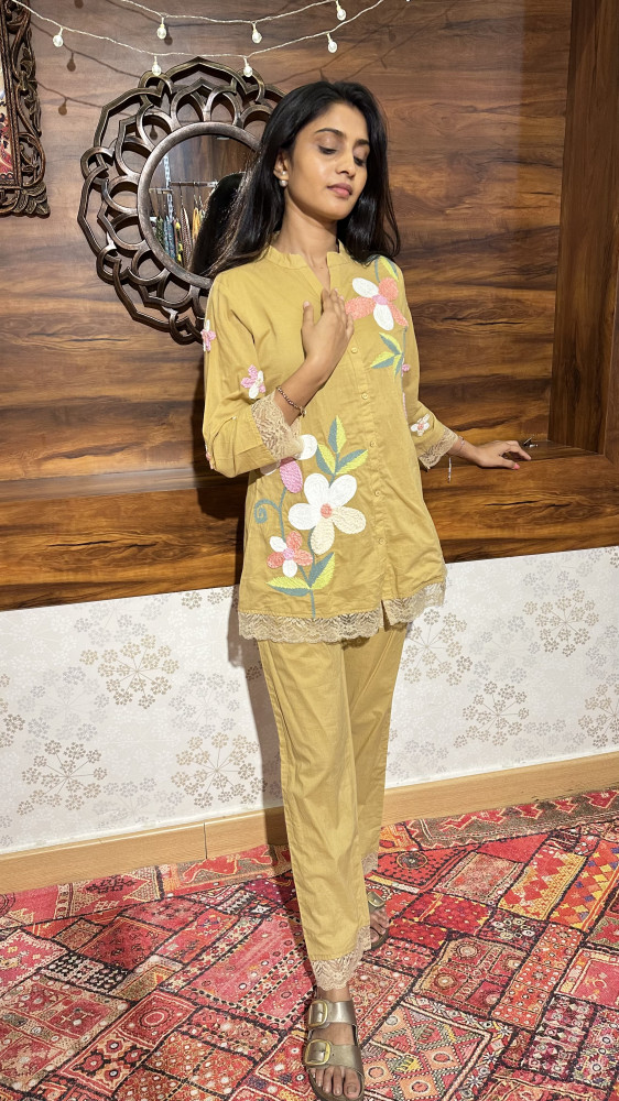 Image of Pure cotton completely embroidered co-ord set