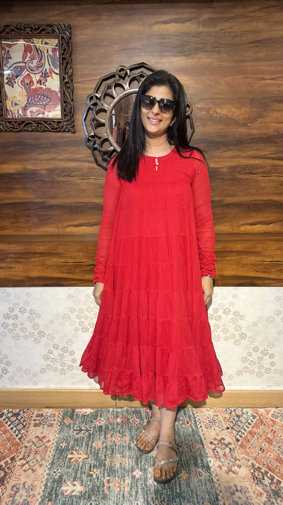 Image of Mul cotton fit and flared Dress with 6mtr flare