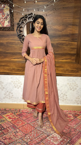 Plum soft chanderi Mangalgiri Three piece set