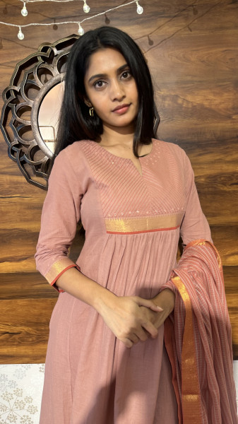 Plum soft chanderi Mangalgiri Three piece set