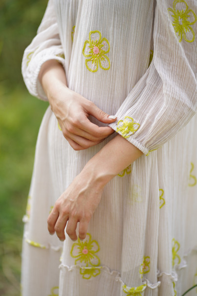 Crushed cotton front & back embroidered Dress
