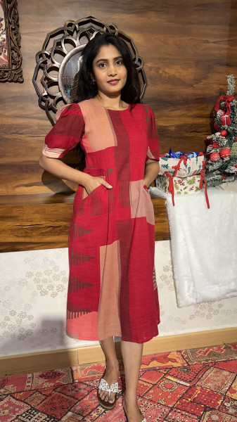 Cotton digital print A line Dress with pockets