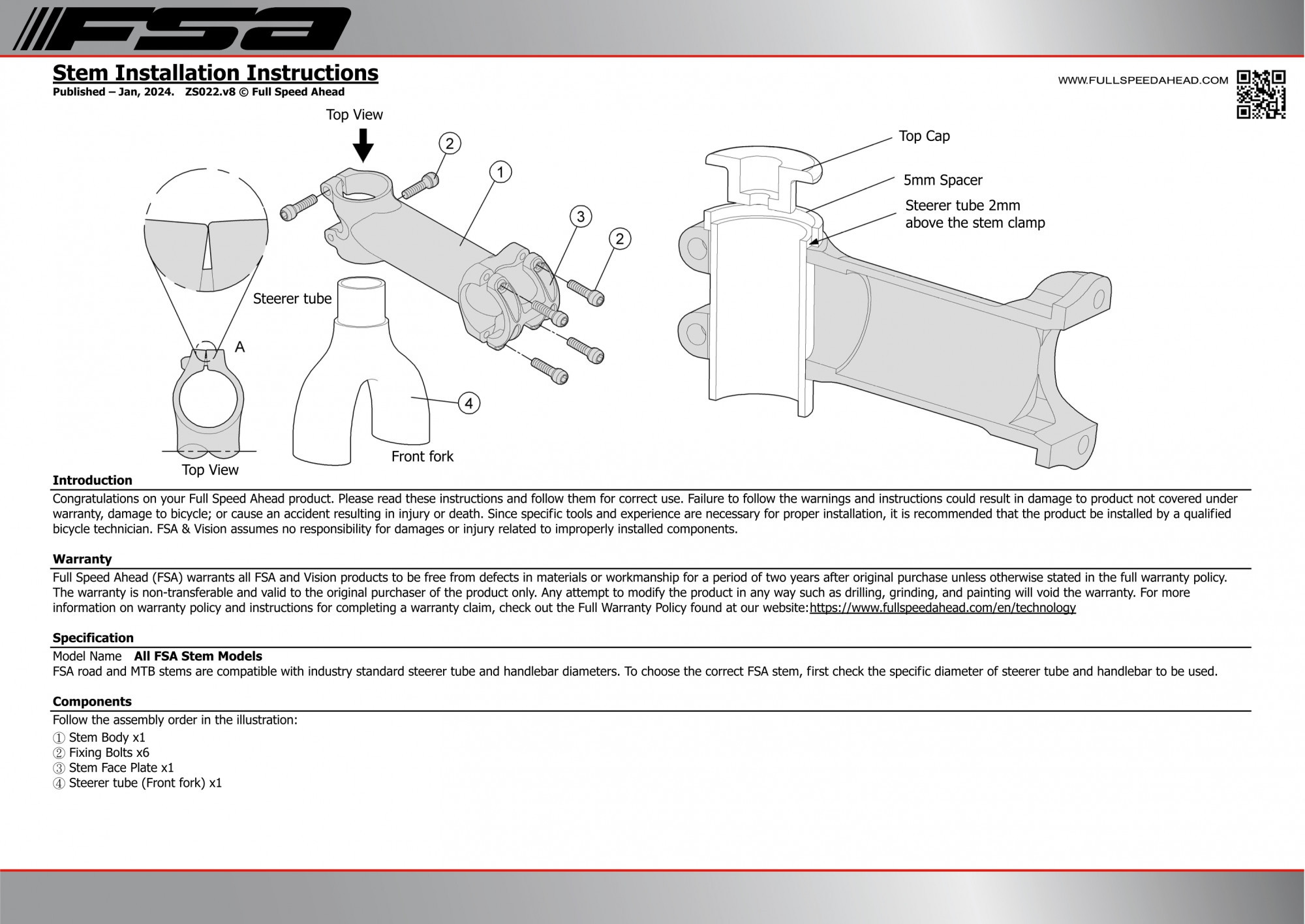 FSA GOSSAMER STEM