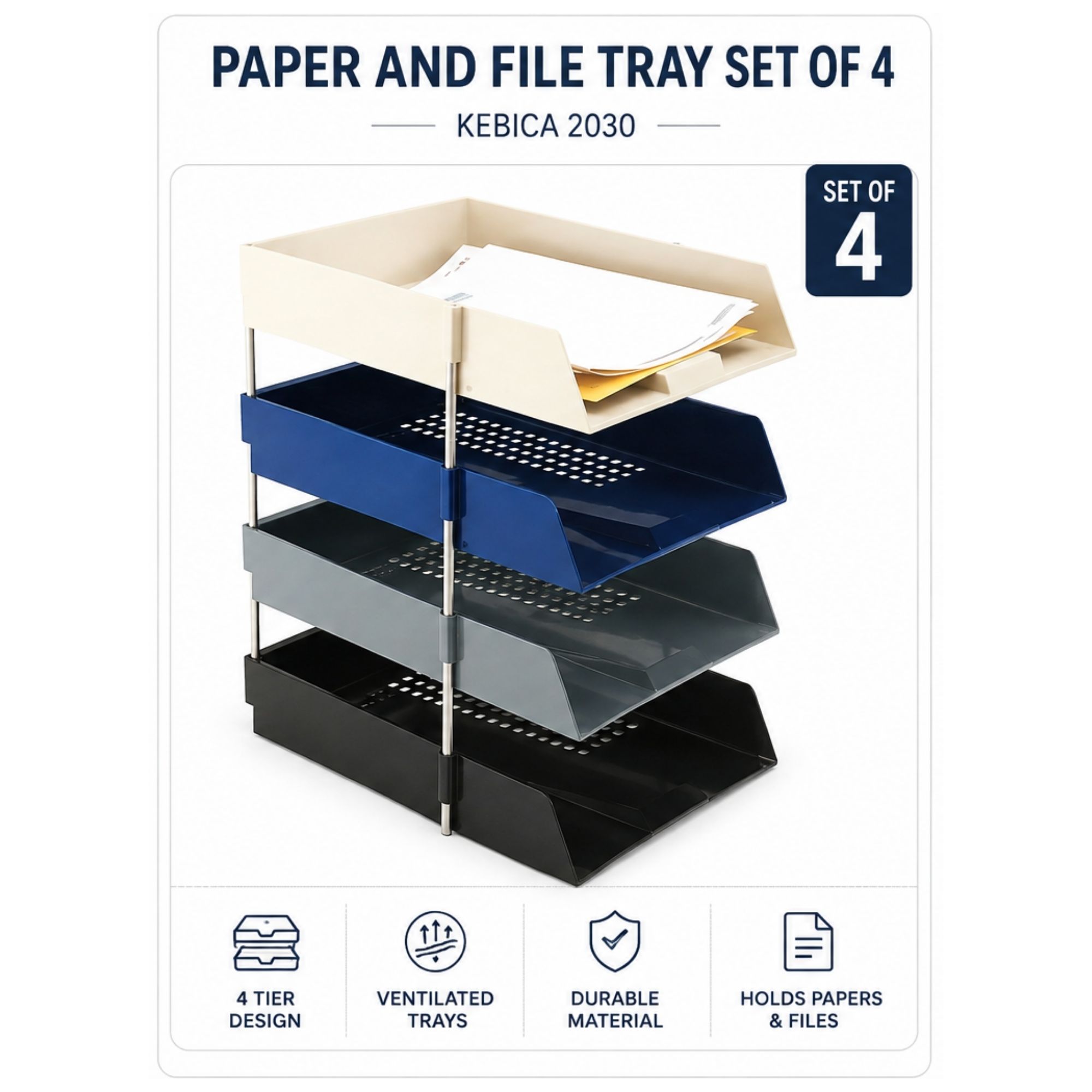 Paper and File Tray Set of 4 Kebica 2030
