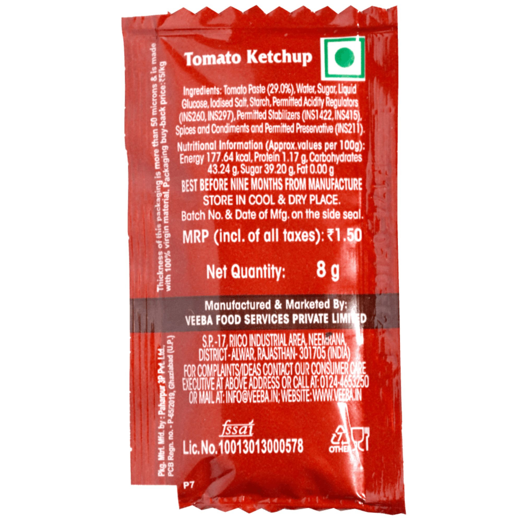 Tomato Ketchup Sachets Classic 8 Gram Packet 100 Pcs